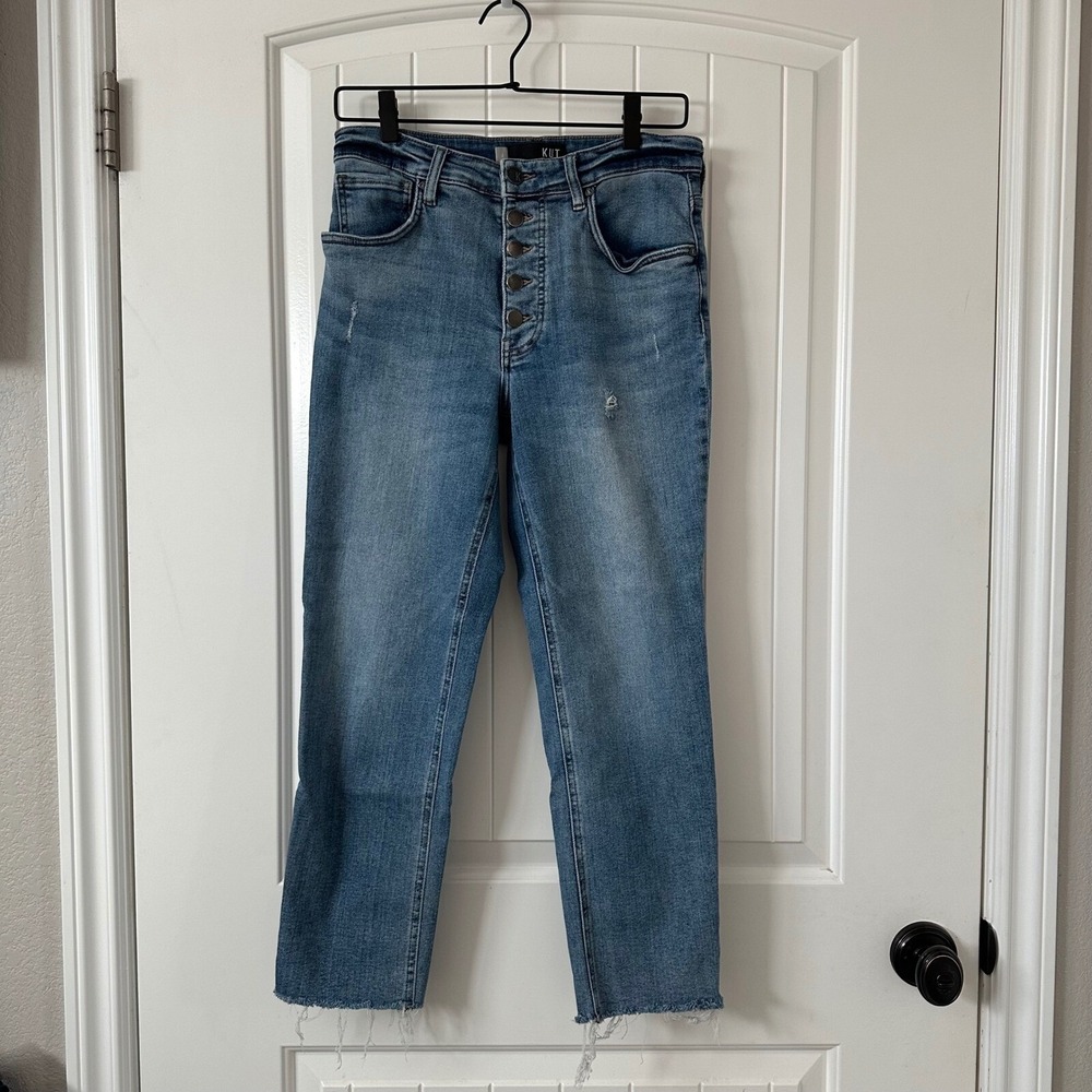 KUT from the Kloth Mom Jeans High Rise Button Fly Cropped Denim Jeans Sz 4‎